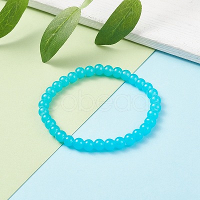 6.5MM Imitation Jade Glass Round Beaded Stretch Bracelet for Women BJEW-JB07658-1