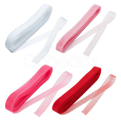 4 Rolls 4 Colors Polyester Gauze Ribbon OCOR-HY0001-14-1