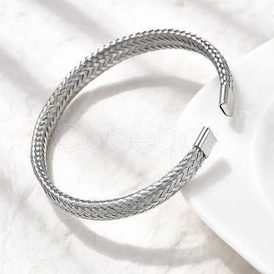 Braided 304 Stainless Steel Cuff Bangles for Women BJEW-A067-08P-1