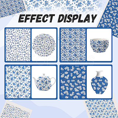 4Pcs 4 Styles Flower Pattern Paper Ceramic Decals DIY-GF0013-26-1