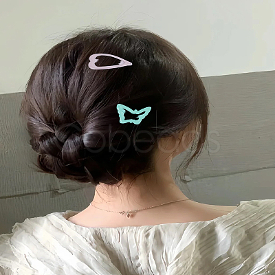 11Pcs 3 Styles Heart & Butterfly Spray Painted Iron Snap Hair Clip for Girls PHAR-LP0002-03-1