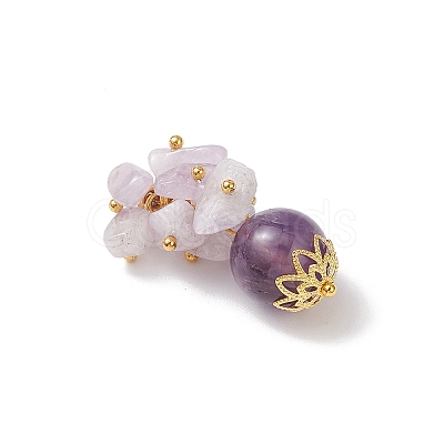 Natural Amethyst Chip Round Pendants PALLOY-JF04288-02-1