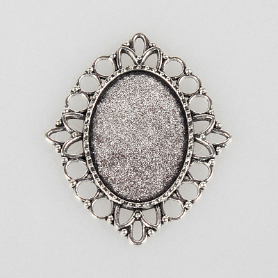 Tibetan Style Alloy Pendant Cabochon Settings X-TIBEP-N003-27AS-1