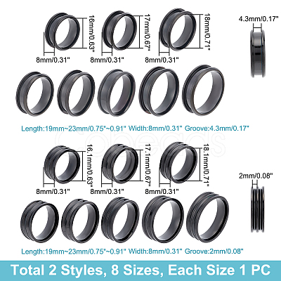 Unicraftale 16Pcs 16 Style 201 Stainless Steel Grooved Finger Ring Settings STAS-UN0044-16-1