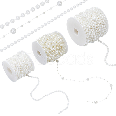 3Rolls 3 Styles Plastic Round Beaded Link Chains DIY-NB0015-31-1