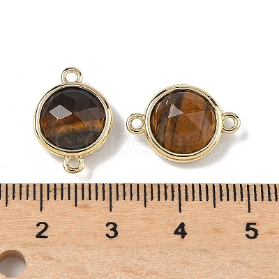 Brass Pave Natural Tiger Eye Faceted Flat Round Connector Charms G-U028-04G-02-1
