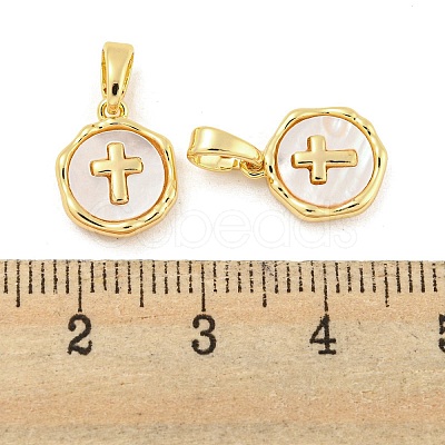 Brass Pave Shell Charms KK-G490-35G-1
