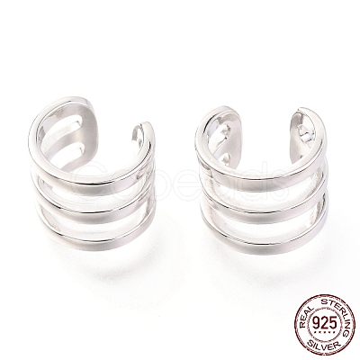 Anti-Tarnish Rhodium Plated 925 Sterling Silver Cuff Earrings EJEW-H124-12P-1