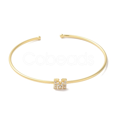 Rack Plating Brass Micro Pave Clear Cubic Zirconia Letter Open Cuff Bangles BJEW-A018-01G-M-1