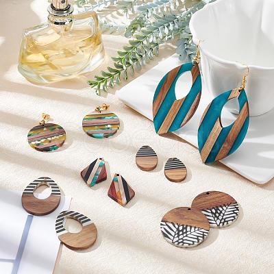 12Pcs 6 Style Resin & Walnut Wood Pendants RESI-PH0001-40-1