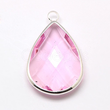 Silver Color Plated Brass Glass Teardrop Pendants X-GLAA-M006-A-15S-1