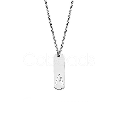 304 Stainless Steel Rectangle with Laser Cut Initial Pendant Necklaces FS-WG71FEF-05-1