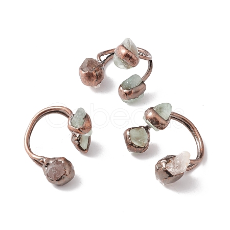 Natural Green Aventurine & Quartz Crystal Irregular Nugget Open Cuff Ring RJEW-I082-07R-01-1