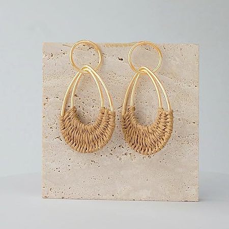Woven Teardrop Alloy Raffia Stud Dangle Earrings FS-WG09963-02-1