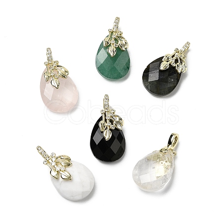 Natural Mixed Gemstone Faceted Teardrop Pendants KK-D021-03G-1