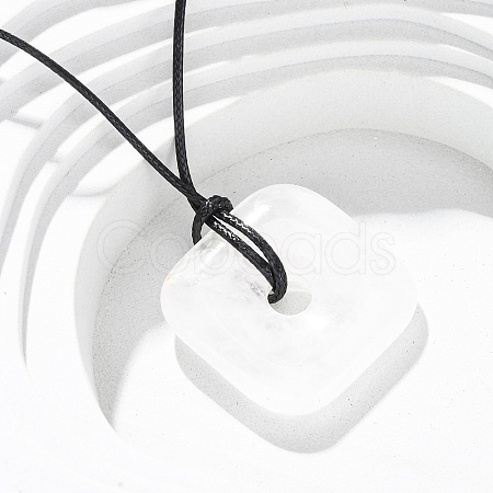 Natural Quartz Crystal Square Pendants Black PU Leather Cord Necklaces NJEW-K285-01A-1