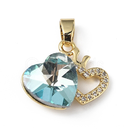 Real 18K Gold Plated Rack Plating Brass Micro Pave Clear Cubic Zirconia Pendants KK-C015-18G-04-1