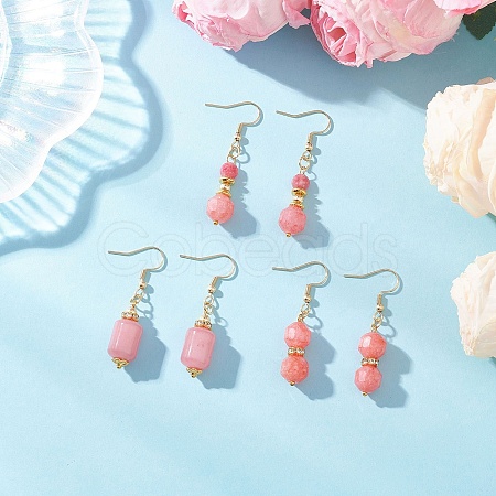 3 Pairs 3 Styles Natural Rhodochrosite Dangle Earrings EJEW-JE06631-1