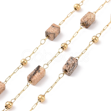 Natural Picasso Jasper Rectangle Beaded Chains AJEW-SZ0002-42F-1