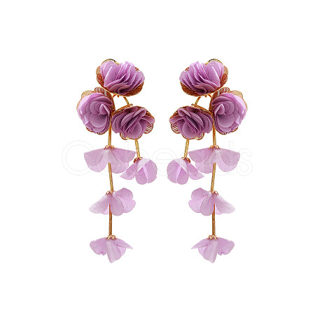 Alloy Cloth Flower Tassel Stud Earrings FS-WG1853D-04-1