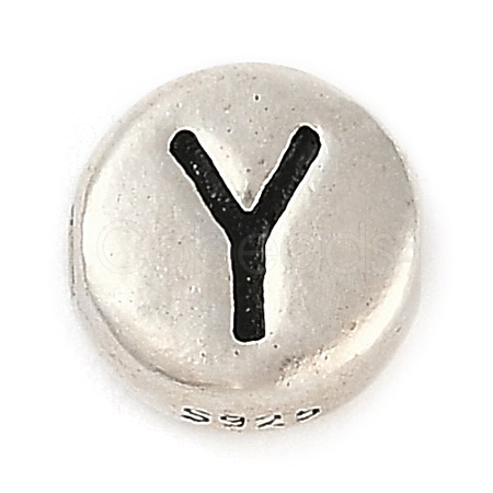 925 Sterling Silver Flat Round with Letter Beads STER-G044-01AS-Y-1