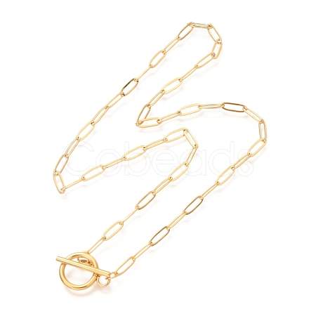 Unisex PVD Vacuum Plating 304 Stainless Steel Paperclip Chain Necklaces X-NJEW-H215-04G-1