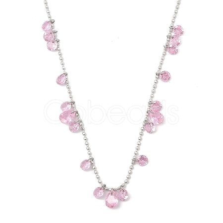 304 Stainless Steel Cubic Zirconia Teardrop & Flat Round Bib Ball Chain Necklaces for Women NJEW-F328-11P-08-1