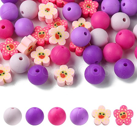48Pcs 6 Styles DIY Food Grade Silicone & Polymer Clay Beads Jewelry Making Finding Kit DIY-FS0005-83A-1