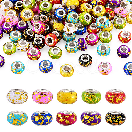 100Pcs 10 Colors Opaque Resin Rondelle European Beads RESI-TA0005-74-1