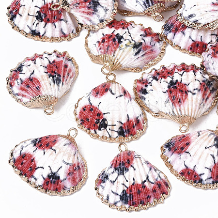 Electroplate Printed Natural Scallop Shell Pendants SSHEL-R047-04-A07-1