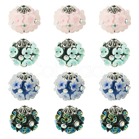 12Pcs 4 Styles Handmade Resin Indonesia Round Beads IPDL-TA0001-06-1