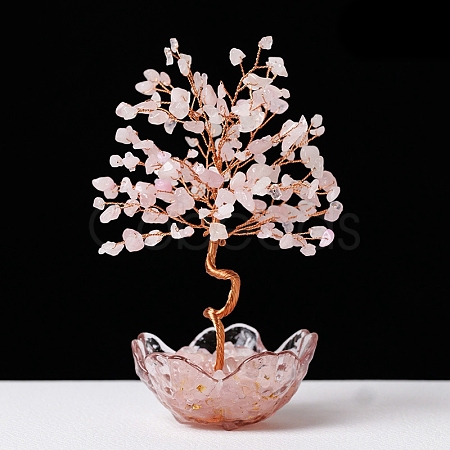 Natural Rose Quartz Chips Tree of Life Decorations PW-WGCA097-01-1