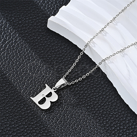 201 Stainless Steel Crystal Rhinestone Initial Pendant Necklaces FS-WG28760-02-1