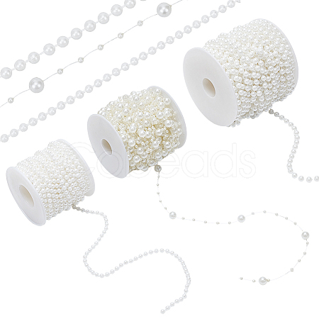 3Rolls 3 Styles Plastic Round Beaded Link Chains DIY-NB0015-31-1