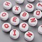 Opaque White Acrylic Beads, with Glitter Powder, Horizontal Hole, Flat Round with Random Letters, FireBrick, 10x6mm, Hole: 2mm, about 1560pcs/500g