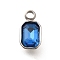 304 Stainless Steel Pendants, with Rhinestone, Stainless Steel Color, Rectangle, Capri Blue, 10.5x5.5x3.5mm, Hole: 1.8mm