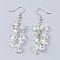 Dangle Earrings, Cluster Earrings, with Natural Quartz Crystal Chips and Platinum Plated Brass Earring Hooks, 60~63mm, Pin: 0.5mm