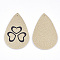 PU Leather Big Pendants, teardrop, with Shamrock Pattern, Irish Charms, Pale Goldenrod, 56x37x1.5mm, Hole: 1.2mm