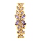 Brass Pave Lilac Cubic Zirconia Flower with Leaf Links Connector Charms, Long-Lasting Plated, Lead Free & Cadmium Free, Real 18K Gold Plated, 50x15x5mm, Hole: 1mm