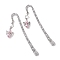 Angel Alloy Hook Bookmarks, with ABS Plastic Imitation Pearl Beads, Antique Silver, Pearl Pink, 124x20x2.1mm, 2pcs/set