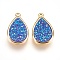 Resin Imitation Druzy Crystal Pendants, with Brass Findings, teardrop, Golden, Royal Blue, 16.5x10.5x4~5mm, Hole: 1mm