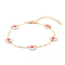 Shell Pearl & Acrylic Beads Flower Link Bracelets, with Brass Cable Chains, Golden, Medium Violet Red, 2mm, 7-1/4 inch(18.4cm)