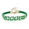 Glass Braided Flower Link Bracelet for Women, Green, 7-3/8 inch(18.6cm)