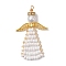 Glass Seed Beads Pendants, with Golden Brass Findings, Angle, White, 48x30.5x8.5mm, Hole: 2mm