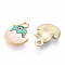 Printed Light Gold Tone Alloy Pendants, Chick in Egg Charms, Turquoise, 15.5x12.5x2mm, Hole: 1.6mm