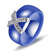 Cross Brass Micro Pave Clear Cubic Zirconia with Porcelain Finger Rings FS-WG0A171-06-1