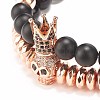 2Pcs 2 Style Synthetic Hematite & Black Stone & Natural Obsidian Stretch Bracelets Set with Cubic Zirconia Skull BJEW-JB08120-04-5