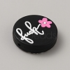 Flat Round with Heart Silicone Focal Beads SIL-WH0021-06B-2