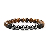 Natural Tiger Eye & Lava Rock & Synthetic Hematitie Beads Stretch Bracelet Set BJEW-JB07030-3