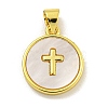 Rack Plating Brass Pave Nature Shell Cross Pendants KK-C074-34G-1